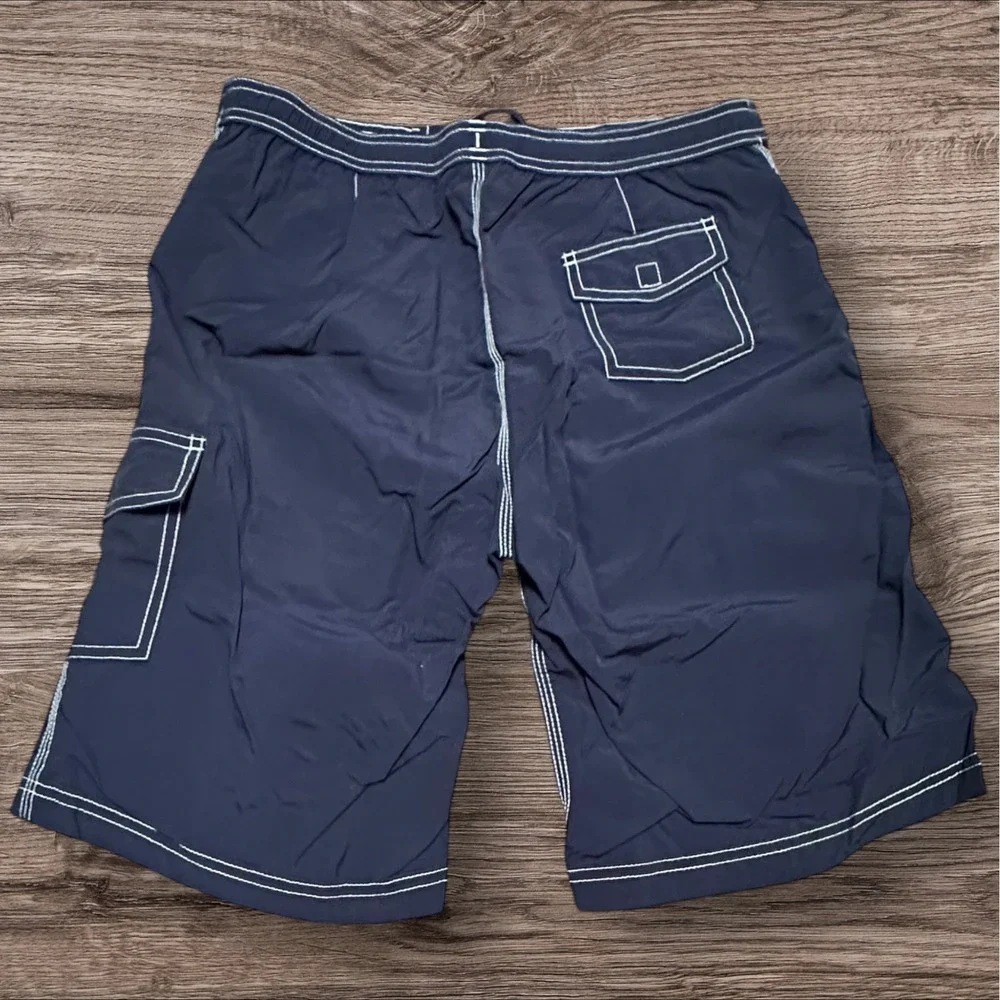 Lands'‎ End Kids Swim Trunks Navy Mesh Lined Cargo Shorts Size XL 18–20